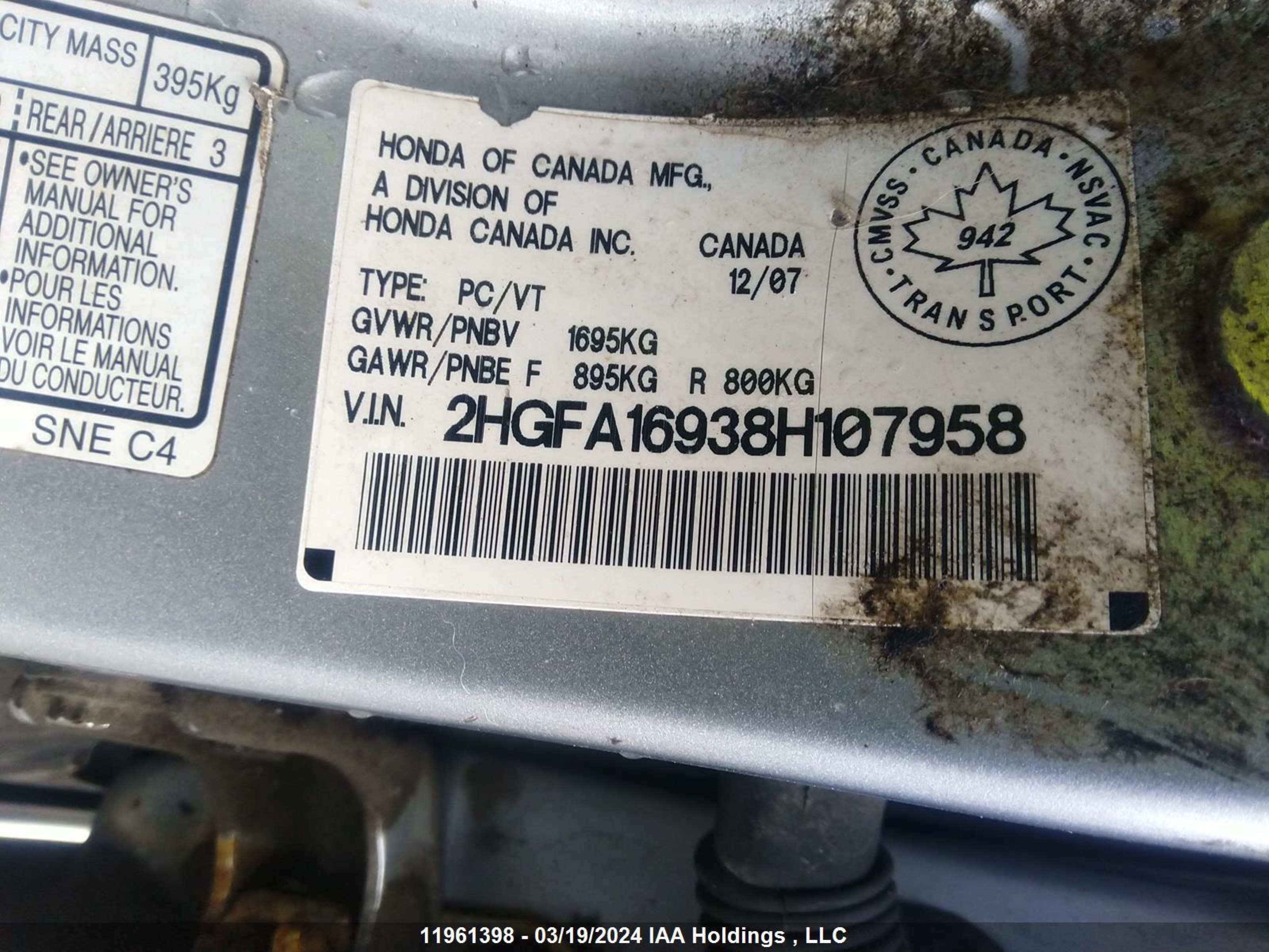 Photo 8 VIN: 2HGFA16938H107958 - HONDA CIVIC 