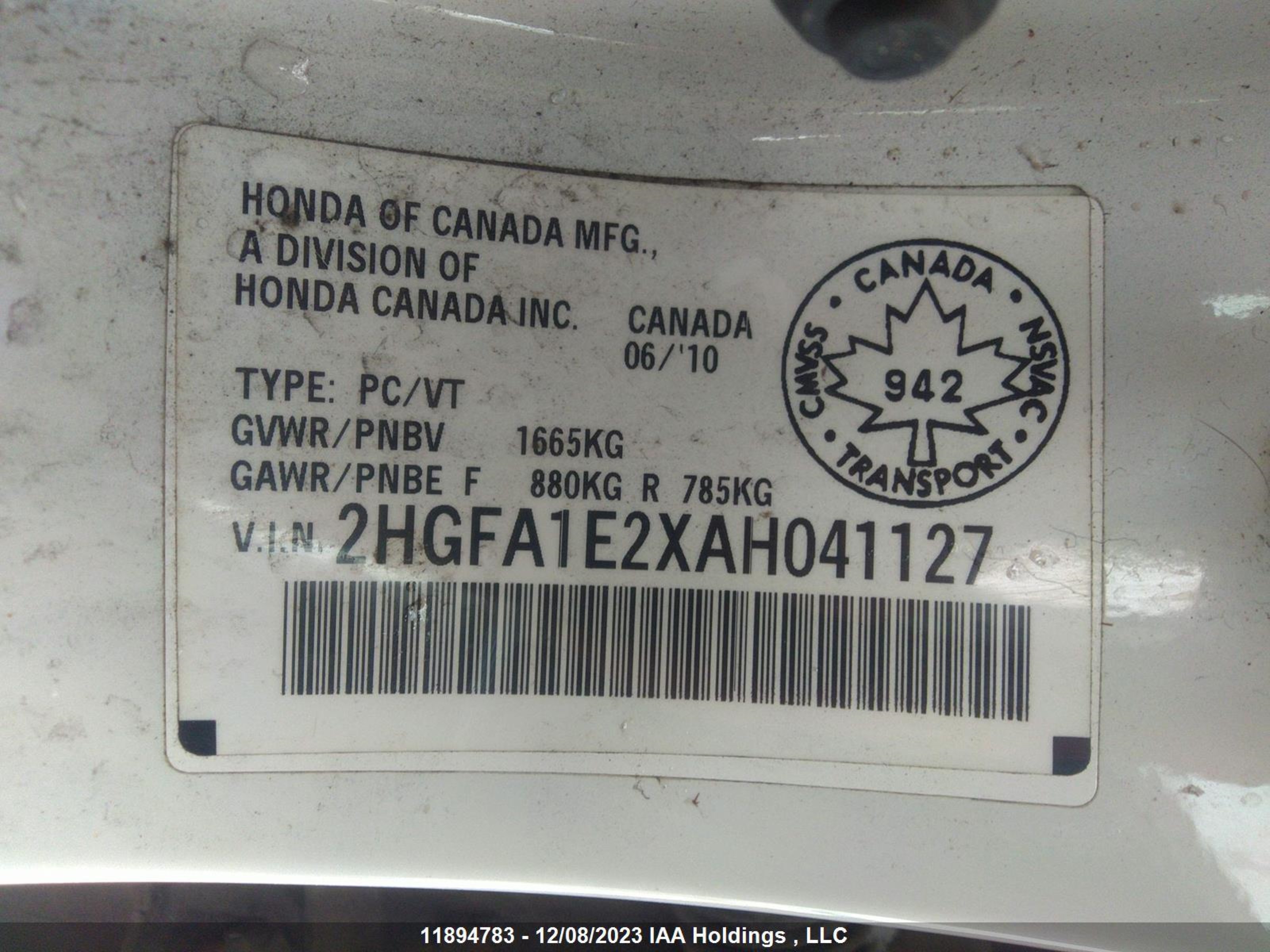 Photo 8 VIN: 2HGFA1E2XAH041127 - HONDA CIVIC 