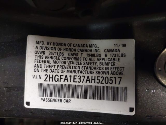 Photo 8 VIN: 2HGFA1E37AH520517 - HONDA CIVIC 