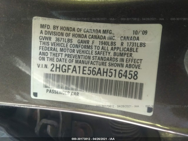 Photo 8 VIN: 2HGFA1E56AH516458 - HONDA CIVIC SDN 