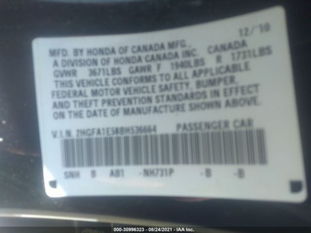 Photo 8 VIN: 2HGFA1E58BH536664 - HONDA CIVIC SDN 