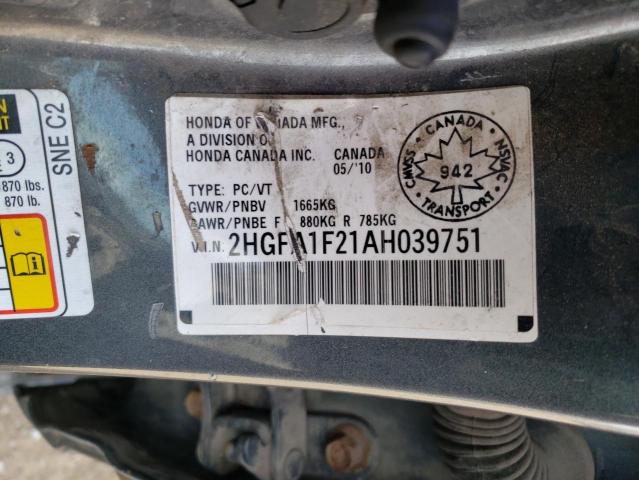 Photo 12 VIN: 2HGFA1F21AH039751 - HONDA CIVIC DX 