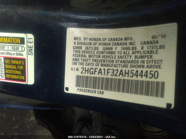 Photo 8 VIN: 2HGFA1F32AH544450 - HONDA CIVIC SDN 