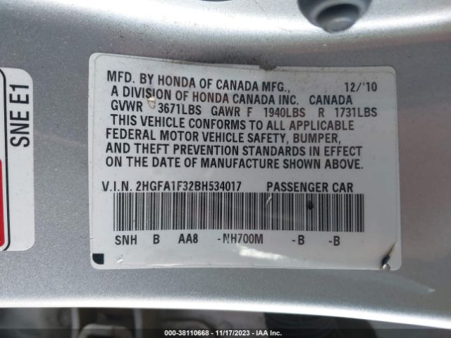 Photo 8 VIN: 2HGFA1F32BH534017 - HONDA CIVIC 