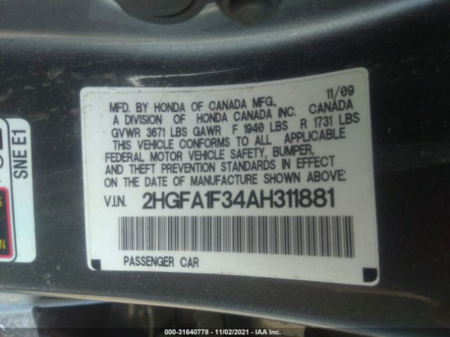 Photo 8 VIN: 2HGFA1F34AH311881 - HONDA CIVIC SDN 