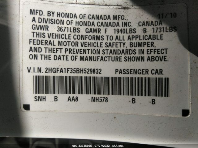 Photo 8 VIN: 2HGFA1F35BH529832 - HONDA CIVIC SDN 