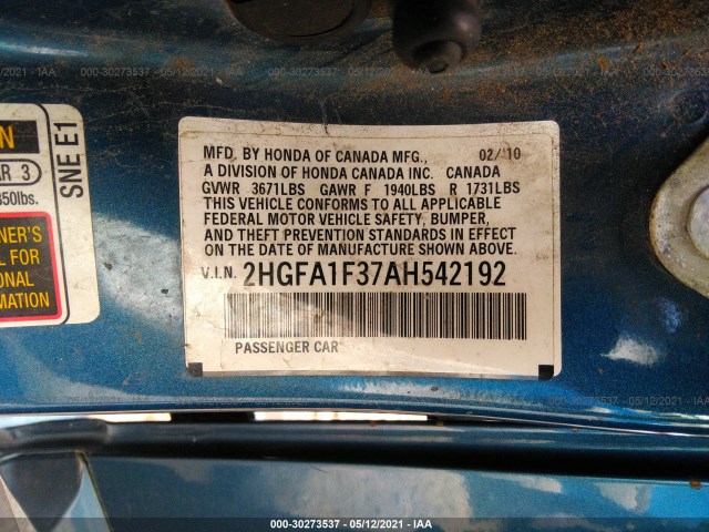 Photo 8 VIN: 2HGFA1F37AH542192 - HONDA CIVIC SDN 