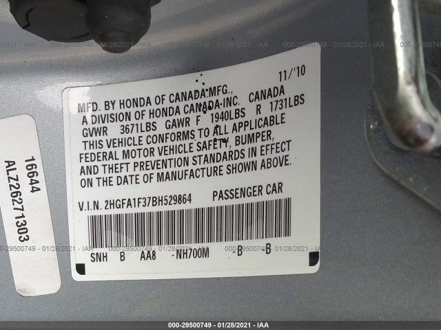 Photo 8 VIN: 2HGFA1F37BH529864 - HONDA CIVIC SDN 