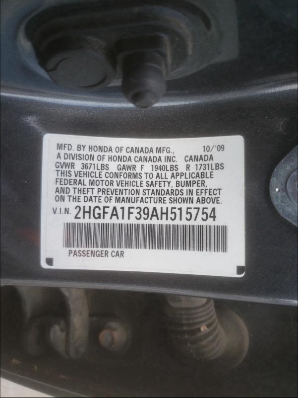 Photo 9 VIN: 2HGFA1F39AH515754 - HONDA CIVIC VP 