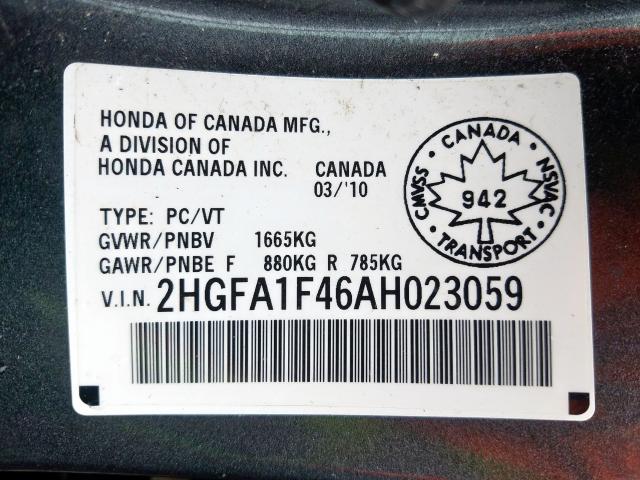 Photo 9 VIN: 2HGFA1F46AH023059 - HONDA CIVIC DX-G 