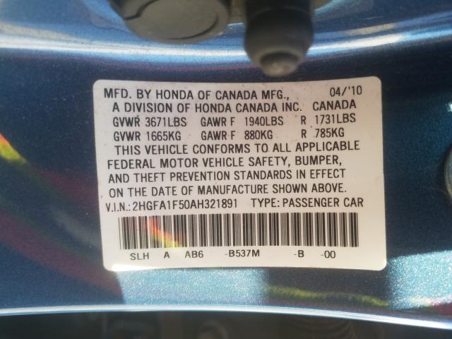 Photo 9 VIN: 2HGFA1F50AH321891 - HONDA CIVIC LX 