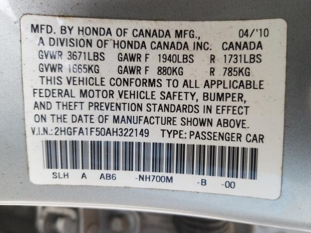 Photo 9 VIN: 2HGFA1F50AH322149 - HONDA CIVIC LX 