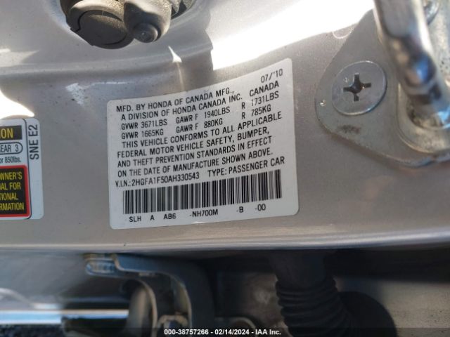 Photo 8 VIN: 2HGFA1F50AH330543 - HONDA CIVIC 