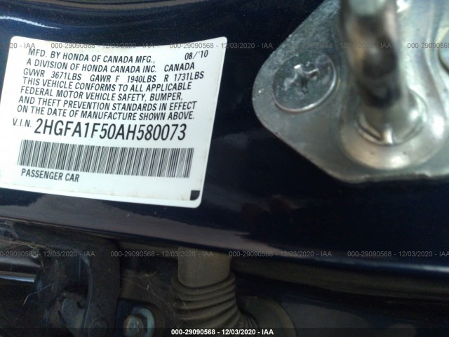 Photo 8 VIN: 2HGFA1F50AH580073 - HONDA CIVIC SDN 