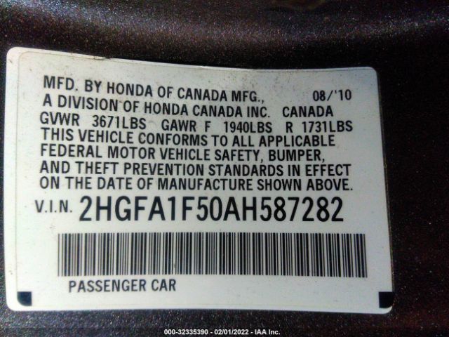 Photo 8 VIN: 2HGFA1F50AH587282 - HONDA CIVIC 