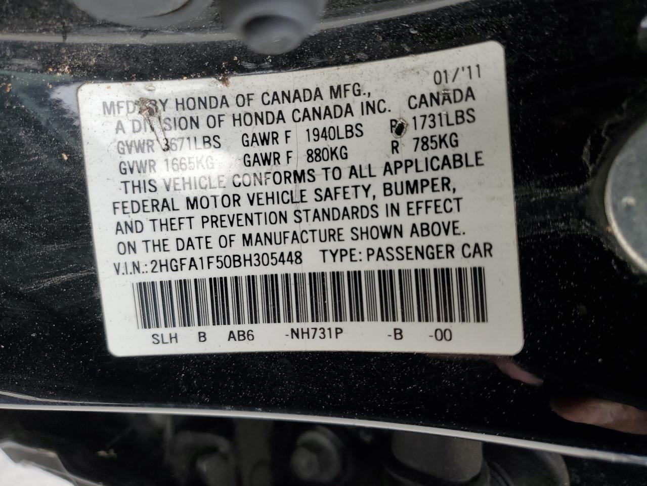 Photo 12 VIN: 2HGFA1F50BH305448 - HONDA CIVIC 