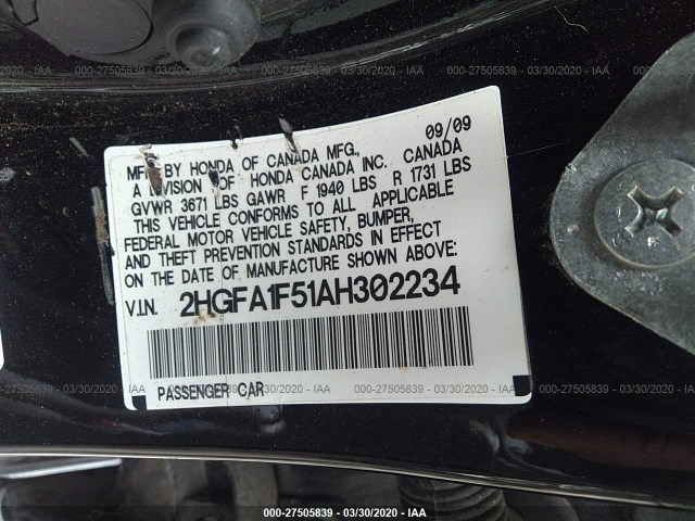 Photo 8 VIN: 2HGFA1F51AH302234 - HONDA CIVIC SDN 