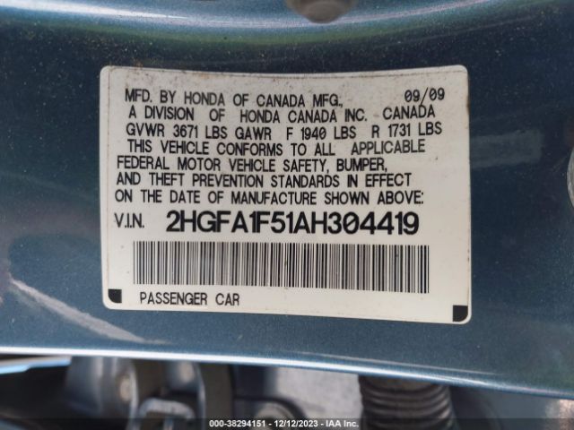 Photo 8 VIN: 2HGFA1F51AH304419 - HONDA CIVIC 