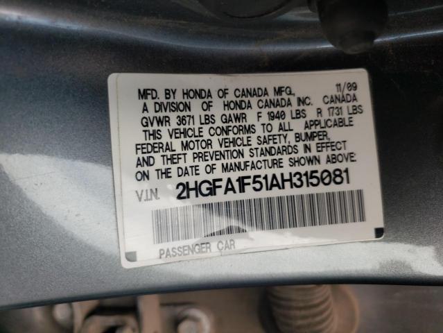 Photo 9 VIN: 2HGFA1F51AH315081 - HONDA CIVIC LX 