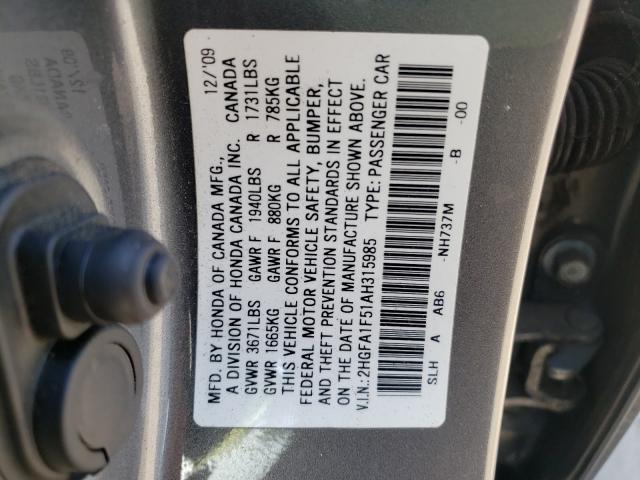 Photo 9 VIN: 2HGFA1F51AH315985 - HONDA CIVIC LX 