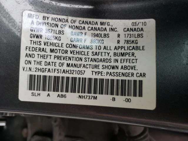 Photo 11 VIN: 2HGFA1F51AH321057 - HONDA CIVIC LX 