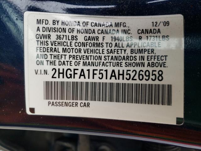 Photo 9 VIN: 2HGFA1F51AH526958 - HONDA CIVIC LX 