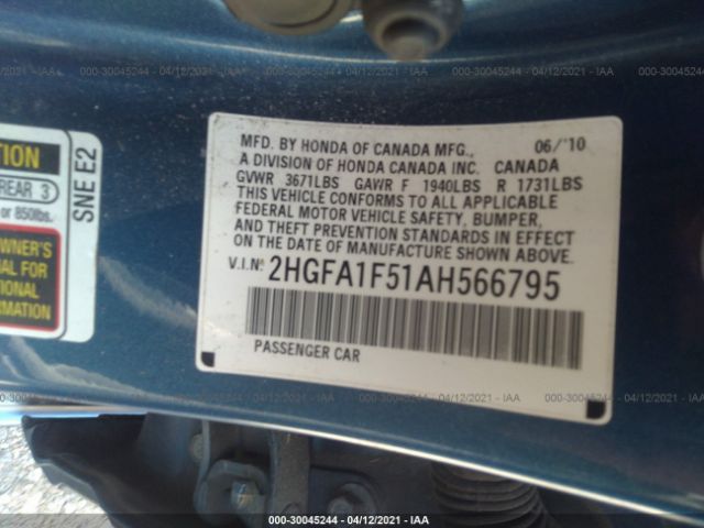 Photo 8 VIN: 2HGFA1F51AH566795 - HONDA CIVIC SDN 