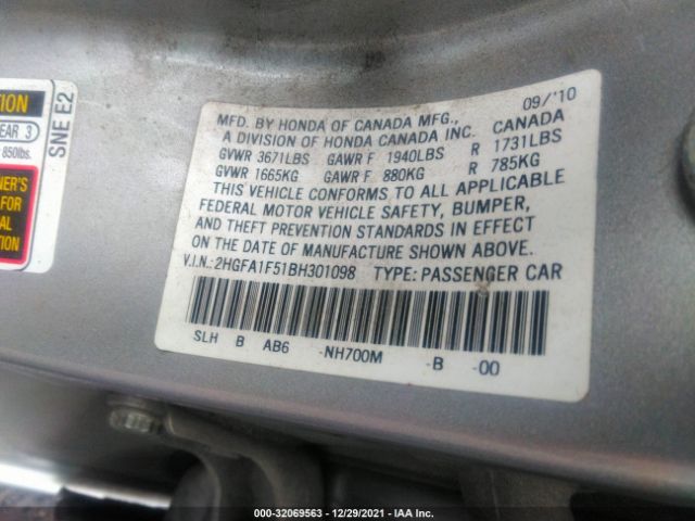 Photo 8 VIN: 2HGFA1F51BH301098 - HONDA CIVIC SDN 