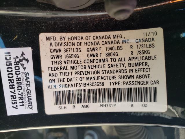 Photo 9 VIN: 2HGFA1F51BH303658 - HONDA CIVIC LX 