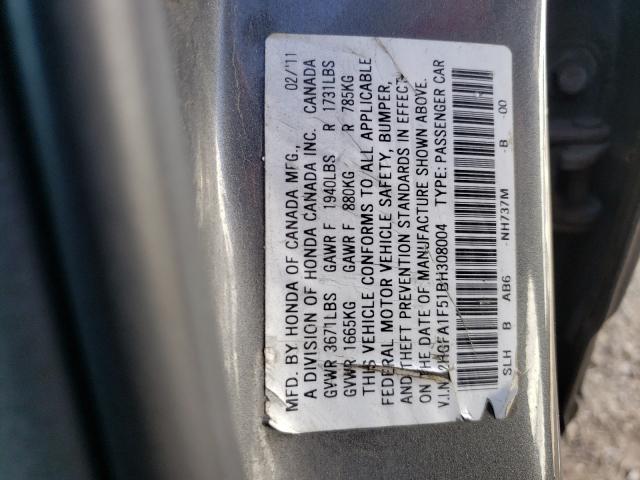 Photo 9 VIN: 2HGFA1F51BH308004 - HONDA CIVIC LX 