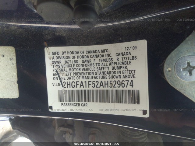 Photo 8 VIN: 2HGFA1F52AH529674 - HONDA CIVIC SDN 