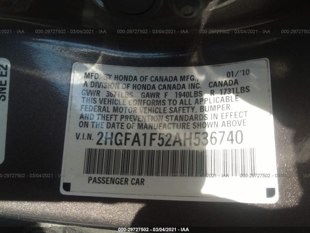 Photo 8 VIN: 2HGFA1F52AH536740 - HONDA CIVIC SDN 