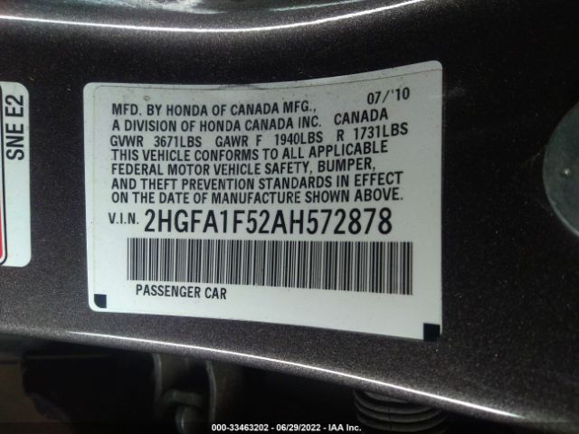 Photo 8 VIN: 2HGFA1F52AH572878 - HONDA CIVIC SDN 