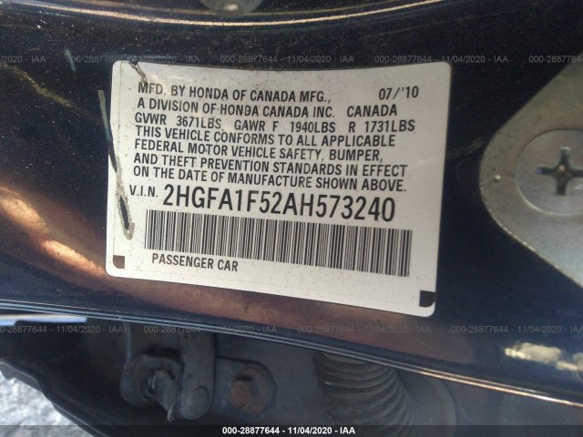 Photo 8 VIN: 2HGFA1F52AH573240 - HONDA CIVIC SDN 