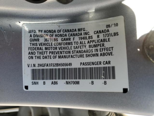 Photo 12 VIN: 2HGFA1F52BH505649 - HONDA CIVIC LX 