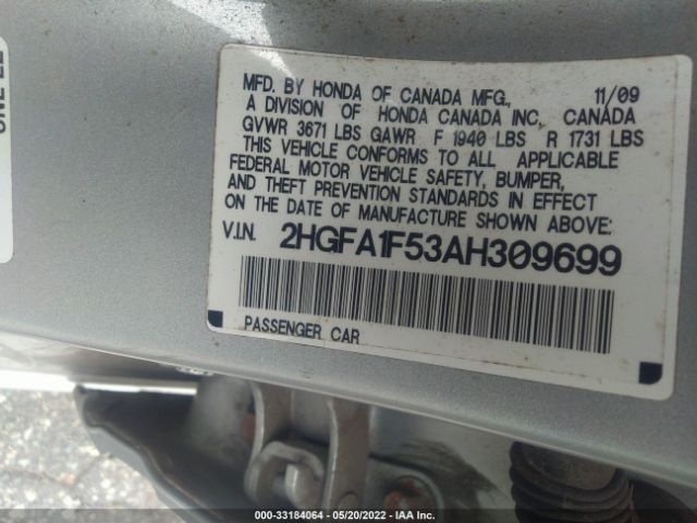 Photo 8 VIN: 2HGFA1F53AH309699 - HONDA CIVIC SDN 