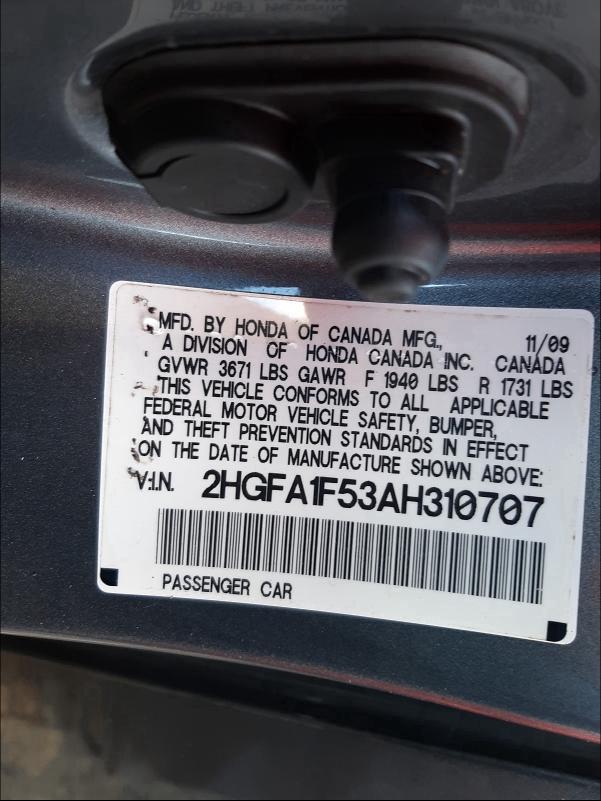 Photo 9 VIN: 2HGFA1F53AH310707 - HONDA CIVIC LX 