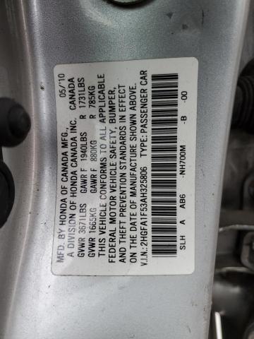 Photo 11 VIN: 2HGFA1F53AH325806 - HONDA CIVIC LX 