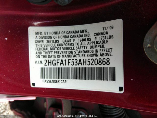 Photo 8 VIN: 2HGFA1F53AH520868 - HONDA CIVIC 