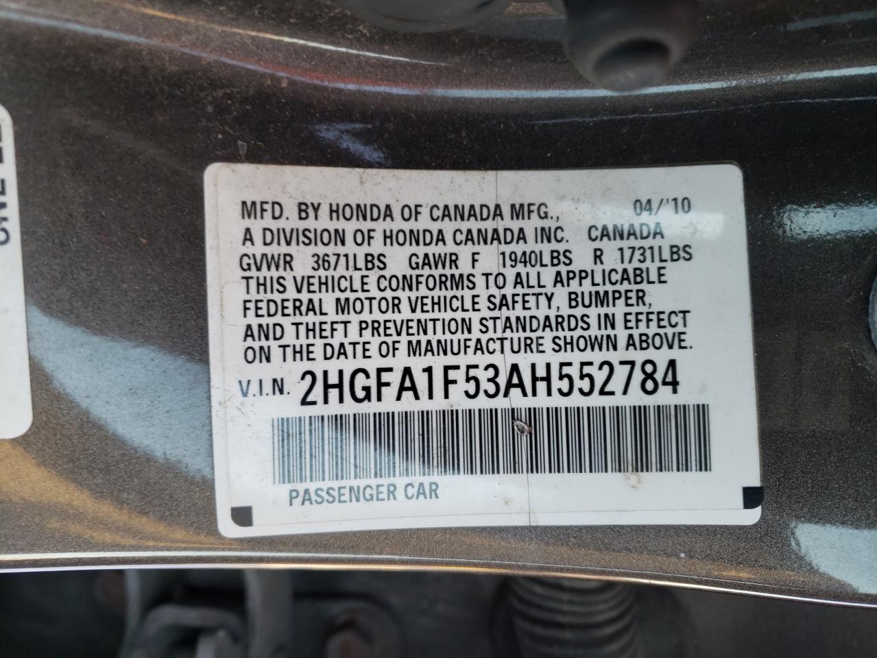 Photo 11 VIN: 2HGFA1F53AH552784 - HONDA CIVIC 