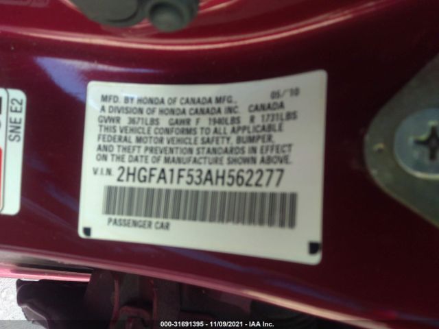 Photo 8 VIN: 2HGFA1F53AH562277 - HONDA CIVIC SDN 