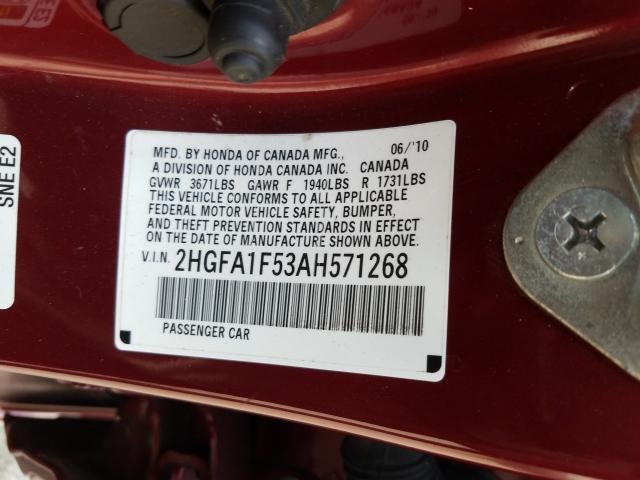 Photo 9 VIN: 2HGFA1F53AH571268 - HONDA CIVIC LX 