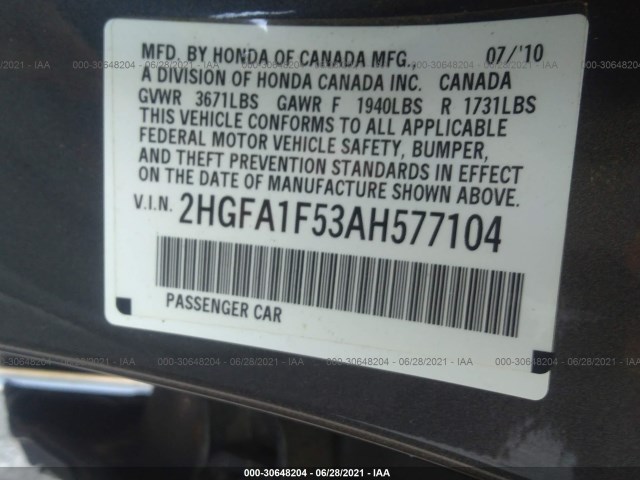 Photo 8 VIN: 2HGFA1F53AH577104 - HONDA CIVIC SDN 