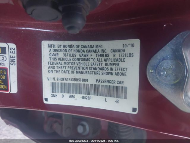 Photo 8 VIN: 2HGFA1F53BH518801 - HONDA CIVIC 