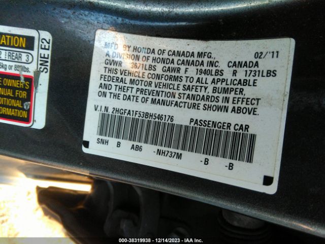 Photo 8 VIN: 2HGFA1F53BH546176 - HONDA CIVIC 