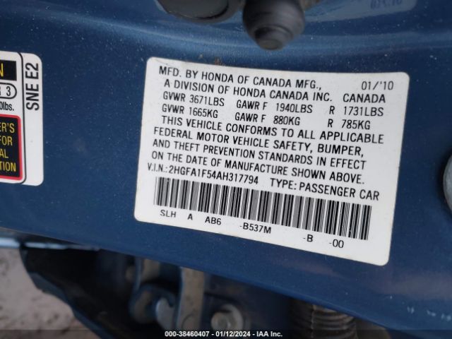 Photo 8 VIN: 2HGFA1F54AH317794 - HONDA CIVIC 