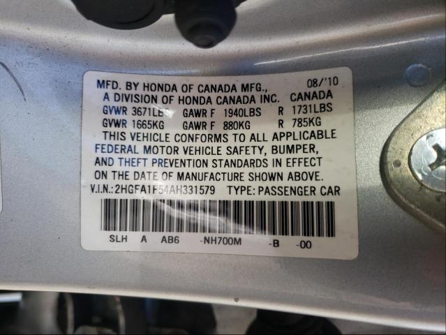 Photo 9 VIN: 2HGFA1F54AH331579 - HONDA CIVIC LX 