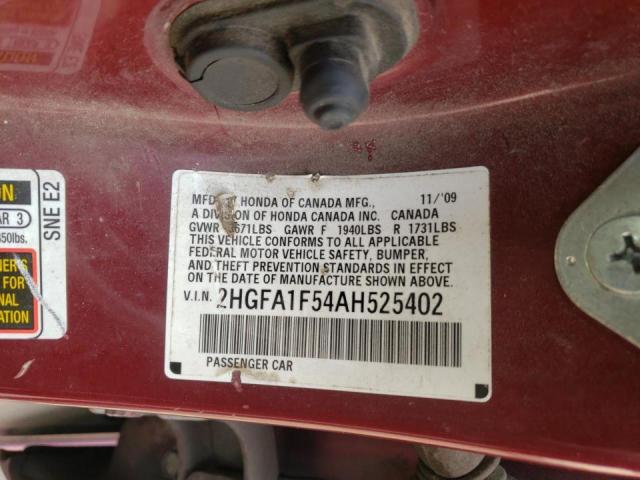 Photo 9 VIN: 2HGFA1F54AH525402 - HONDA CIVIC LX 