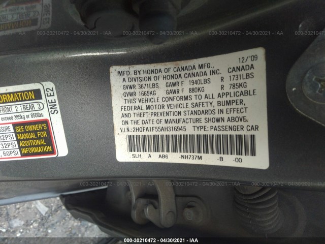 Photo 8 VIN: 2HGFA1F55AH316945 - HONDA CIVIC SDN 