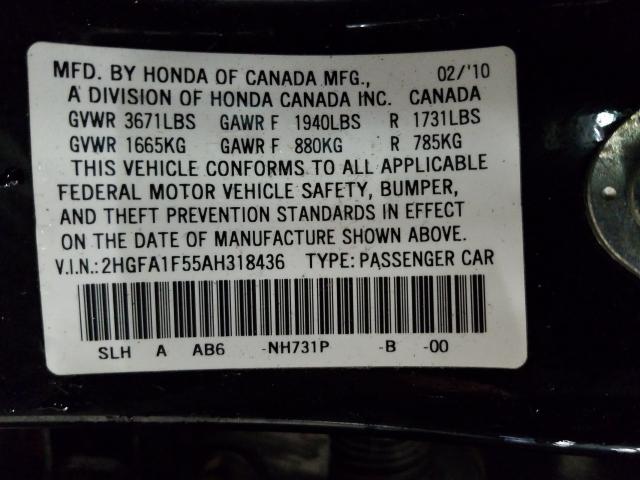 Photo 9 VIN: 2HGFA1F55AH318436 - HONDA CIVIC LX 